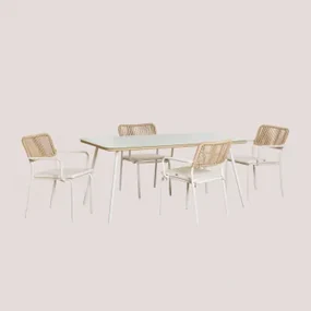 Rechthoekige Tafelset 160 X 90 Cm En 4 Stapelbare Aluminium Eetkamerstoelen Arhiza Tapioca Beige - Sklum