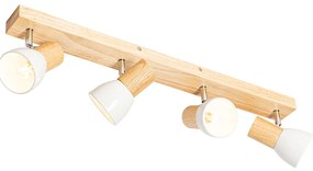 Plafondspot hout met wit verstelbaar 4-lichts - Thorin