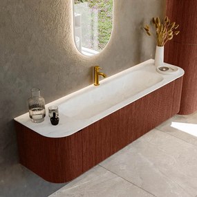 Mondiaz Kurve-dlux 170cm badmeubel ronding links/rechts ruby met 1 lade en 2 deuren en wastafel big large midden 1 kraangat opalo