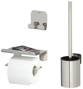 Tiger Colar Toilet Accessoireset - toiletrolhouder - met planchet - toiletborstelhouder - handdoekhaak - zelfklevend - gepolijst RVS 1314400302