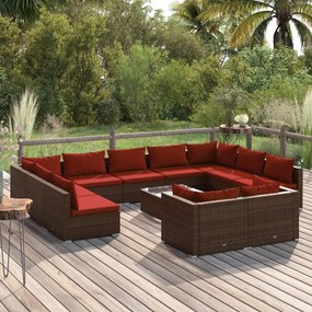 vidaXL 12-delige Loungeset met kussens poly rattan bruin