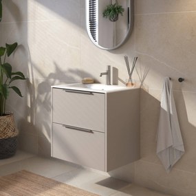 Saqu Lima badmeubel incl. keramische wastafel 60x46x61cm mat greige – rvs greep