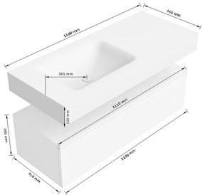 Zaro Alan badmeubel 110cm talc 1 lade met vrijhangende wastafel cloud links 1 kraangat urban