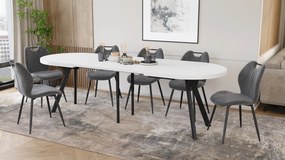 Mazzoni EXPANSO Wit mat / zwarte poten - OVALE UITSCHUIFTAFEL 160-360 cm VOOR 16-18 PERSONEN