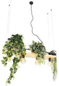 Industriële hanglamp zwart met hout 4-lichts - Shelf