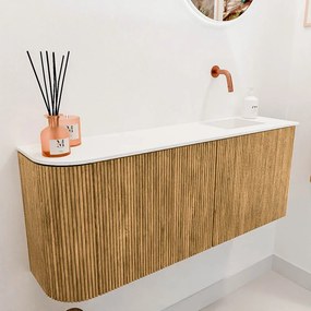 Mondiaz Joya 100cm toiletmeubel ronding links oak met wastafel faye rechts zonder kraangat talc