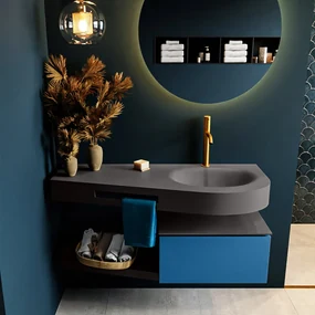 Mondiaz Riva badmeubel 120cm Jeans met 1 lade en wastafel rechts 1 kraangat Dark Grey
