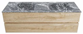 Mondiaz Vica DLux badmeubel 150cm washed oak 2 lades met wastafel lava dubbel 2 kraangaten