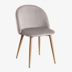 Set Van 4 Eetkamerstoelen Bekleed Met Kana Fluweel Grijs – Taupe & Natuurlijk Hout - Sklum
