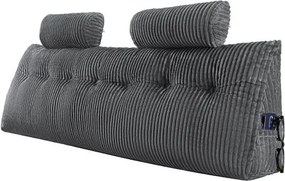 VEVOR Hoofdbordkussen Wigkussen (Kingsize) met 2 zijzakken en 2 hoofdsteunen, Bedwigkussen met wasbare flanellen doek, voor lezen, spelen, werken, grijs (1920 x 205 x 530 mm)