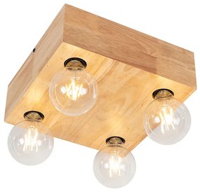 Landelijke plafondlamp natuurlijk hout 4-lichts - Bloc Landelijk E27 vierkant Binnenverlichting Lamp