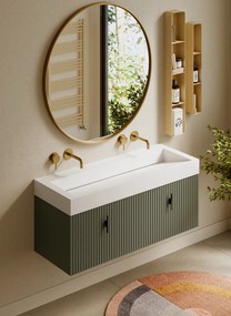 Muebles Calas badmeubel ribbelfront 120cm legergroen met solid surface wastafel zonder kraangaten