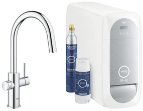 GROHE Blue Home Keukenkraan - uittrekbare c uitloop - 1 gats - filterfunctie - plat licht en bruisend water - chroom 31541000
