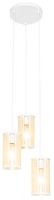Retro hanglamp wit met rotan 3-lichts rond - Akira Retro E27 Binnenverlichting Lamp