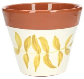 Bloempot, terracotta, geel bladsilhouet,Ø 17 cm