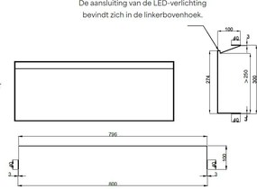 Hotbath &More frameless inbouwnis met verlichting 30x80x10cm tuscan bronze