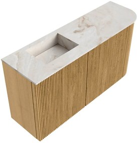 Mondiaz Joya DLux 80cm toiletmeubel ronding rechts oak met wastafel faye links 1 kraangat frappe