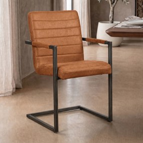 Stoere Eetkamerstoel Microvezel Bull Cognac