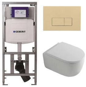 QeramiQ Dely Swirl Toiletset - 36.3x51.7cm - Geberit UP320 inbouwreservoir - 35mm zitting - bedieningsplaat beige - rechthoekige knoppen - wit glans 0701131/SW1102366/SW1000767/SW1026256