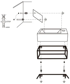 Differnz Force fonteinset natuursteen bombai black met handdoekrek en kruisgreep kraan chroom