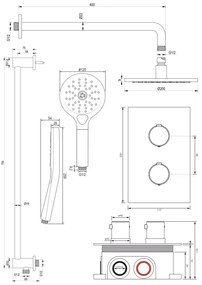 Brauer Brushed Edition complete inbouw regendouche met 3 standen handdouche, gebogen wandarm, glijstang en hoofddouche 20cm set 45 RVS geborsteld PVD