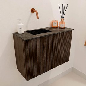 Mondiaz Joya DLux 60cm toiletmeubel walnut met wastafel faye links zonder kraangat lava