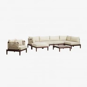 Giulia-tuinset Met Een 5-delige Modulaire Hoekbank, Salontafel, Poef En Fauteuil Van Acaciahout. Beige – Crème - Sklum