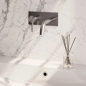 Brauer Stripe inbouw wastafelkraan ColdStart met gebogen uitloop en afdekplaat model A2 RVS geborsteld PVD