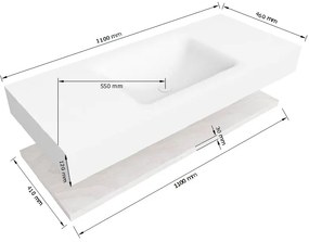 Zaro Alan badmeubel 110cm met planchet washed oak en vrijhangende wastafel cloud midden 1 kraangat urban