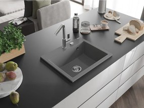 Mexen Oscar granitische spoelbak 1-kommer 580 x 490 mm, grijs, chroom sifon - 6519581000-71