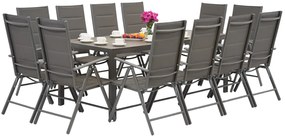 Garden Point grijze aluminium tuinmeubelen met grote Polywood Verona tafel voor 12 personen