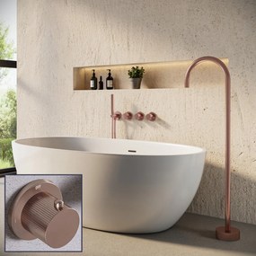 Saniclear Plus Stripes inbouw badkraan met vrijstaande uitloop en staafhanddouche geborsteld koper
