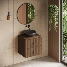 Muebles Mairi badmeubel ribbelfront 60cm walnoot met zwarte waskom