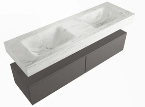 Mondiaz Alan DLux badmeubel 150cm dark grey 2 lades met wastafel opalo dubbel zonder kraangat