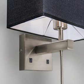 Stoffen Set van 2 wandlampen staal met kap, leesarm incl. LED - Bergamo Modern E27 Binnenverlichting Lamp