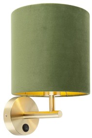 Strakke wandlamp goud met groene velours kap - Matt Modern E27 rond Binnenverlichting Lamp