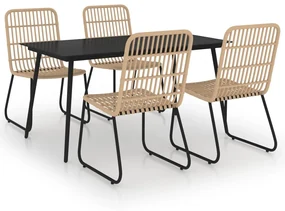 vidaXL 5-delige Tuinset poly rattan en glas
