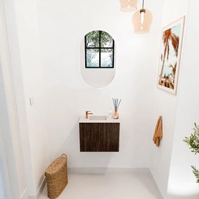 Mondiaz Joya DLux 50cm toiletmeubel walnut met wastafel faye links 1 kraangat meli