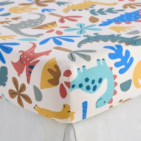 Hoeslaken voor kinderen, 30% gerecycled katoen, 25 cm kap, dinosaurusprint, DINO