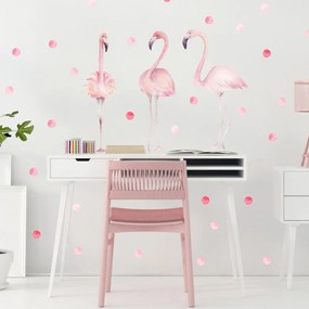 INSPIO Muursticker - Roze Flamingo met Stippen