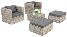 Roma Terrace technorattan tuinmeubelen + 2 Garden Point poefs grijs