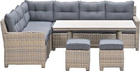 Garden Impressions Alaska lounge dining set 6-delig links - vintage willow - light teak vironwood