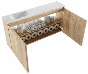 Mondiaz Ture DLux toiletmeubel 100cm washed oak met wastafel opalo links zonder kraangat