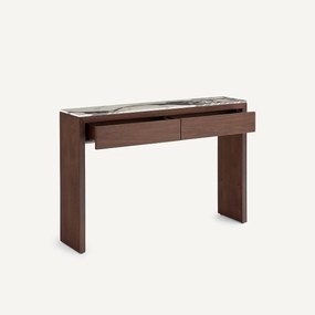 Keramische wandtafel met marmereffect en walnootfineer, DIANA