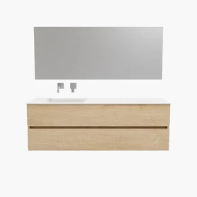 Zaro Valencia Solid Surface badmeubel 150cm licht eiken zonder kraangat spoelbak links met 2 lades
