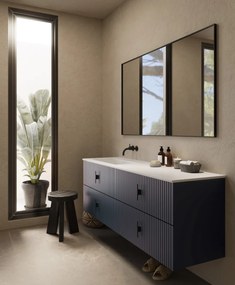 Muebles Avila badmeubel ribbelfront 160cm marine blauw met wastafel links zonder kraangat