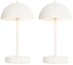 LED Set van 2 buiten tafellamp met dimmeren mushroom wit oplaadbaar - Keira Modern IP44 Buitenverlichting rond Lamp