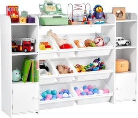 VEVOR Speelgoed Opberg Organizer Boekenplank Speelgoedrek, 4-laags Multifunctionele Opbergruimte met 8 Flexibele Plastic Containers Kast voor Slaapkamer Klaslokaal Kinderkamer Wit