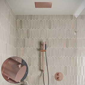 Saniclear Cube Curved Pro inbouw regendouche rond met inbouw douchekop 30x30cm, glijstang en staafhanddouche geborsteld koper