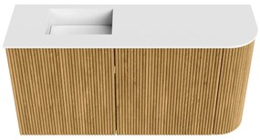Mondiaz Joya 80cm toiletmeubel ronding rechts oak met wastafel faye links zonder kraangat talc